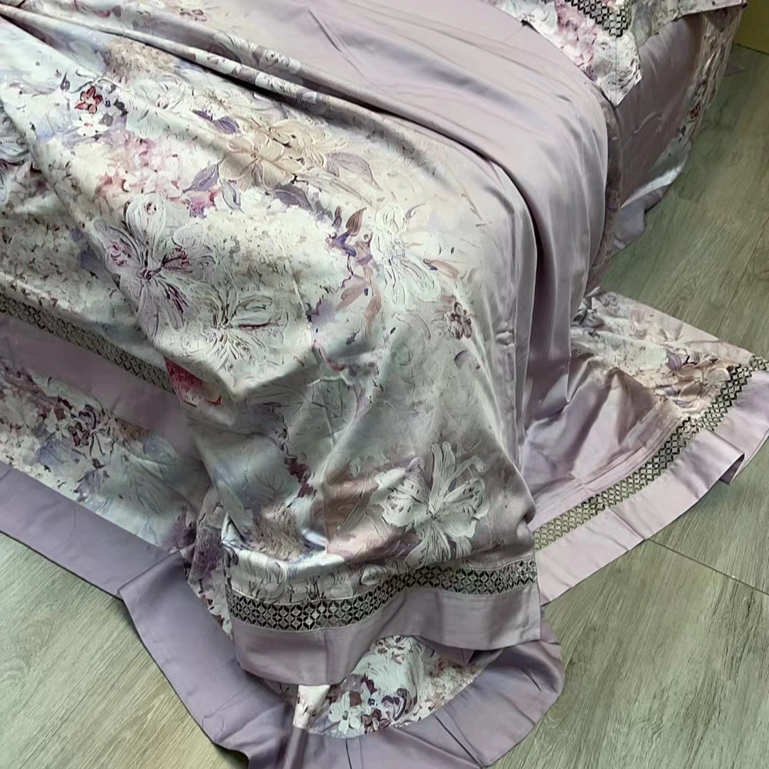 高端半亩花田-粉紫全棉镂空四件套（7747粉紫）