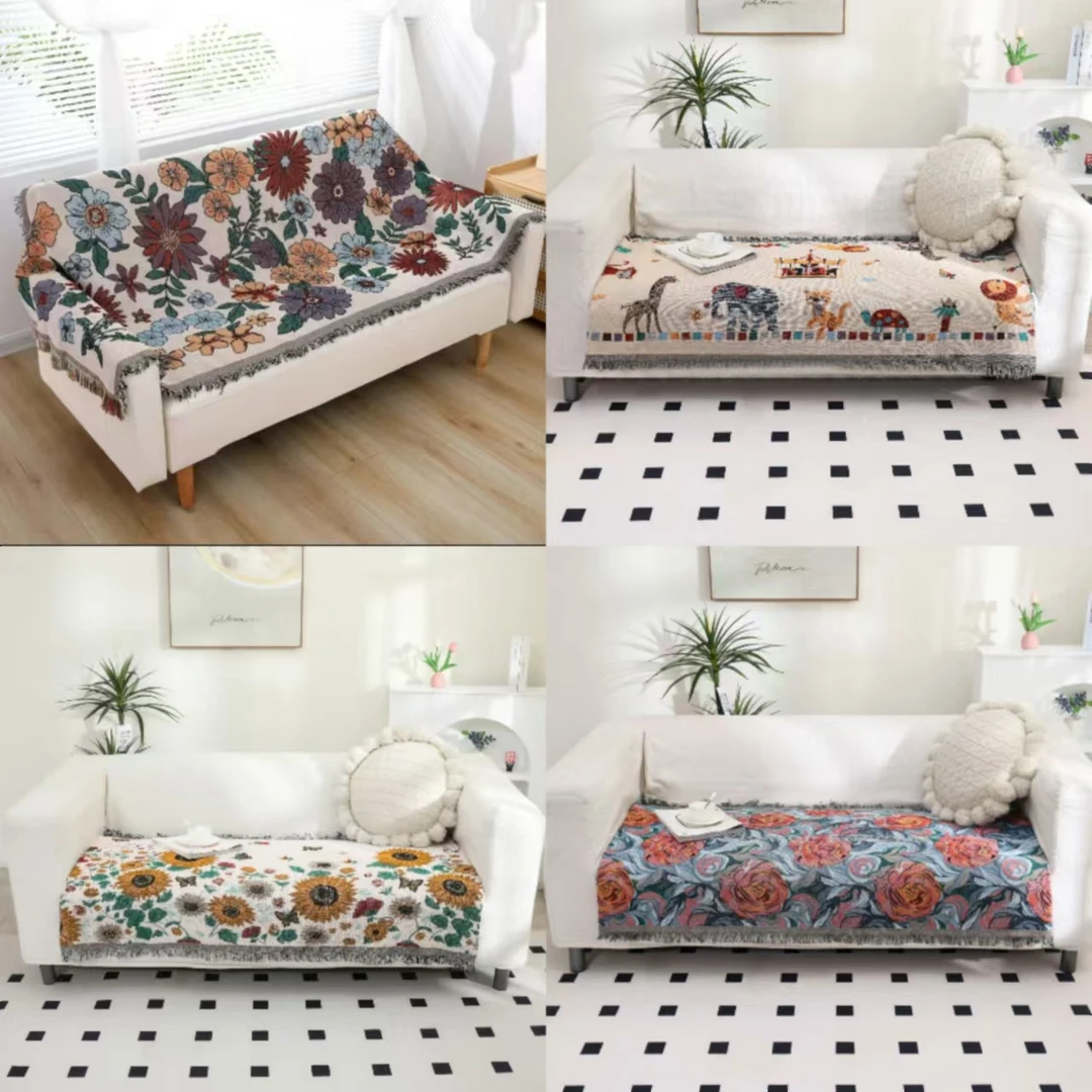 【微瑕】花色随机-流苏沙发巾90*180cm