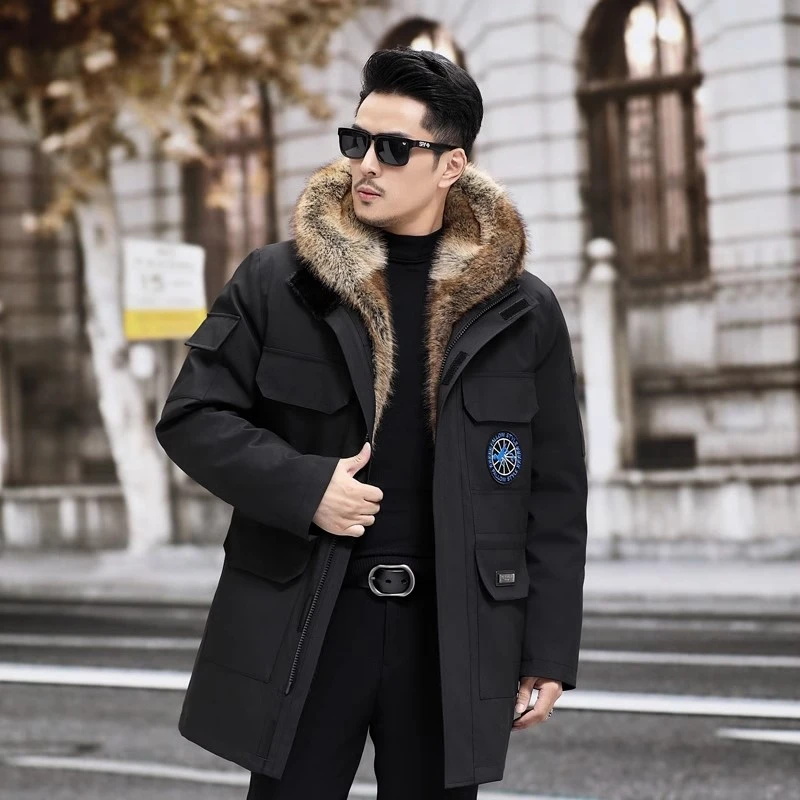 派克服男水貂毛可拆卸内胆爸爸冬季外套皮毛一体中长款仿皮草大衣