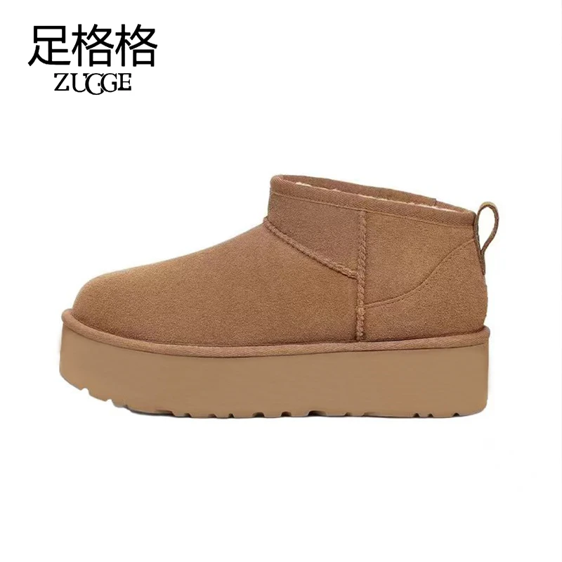 桑坡{冬雨mini 4厘米厚底款}羊皮毛一体保暖雪地靴女鞋百搭