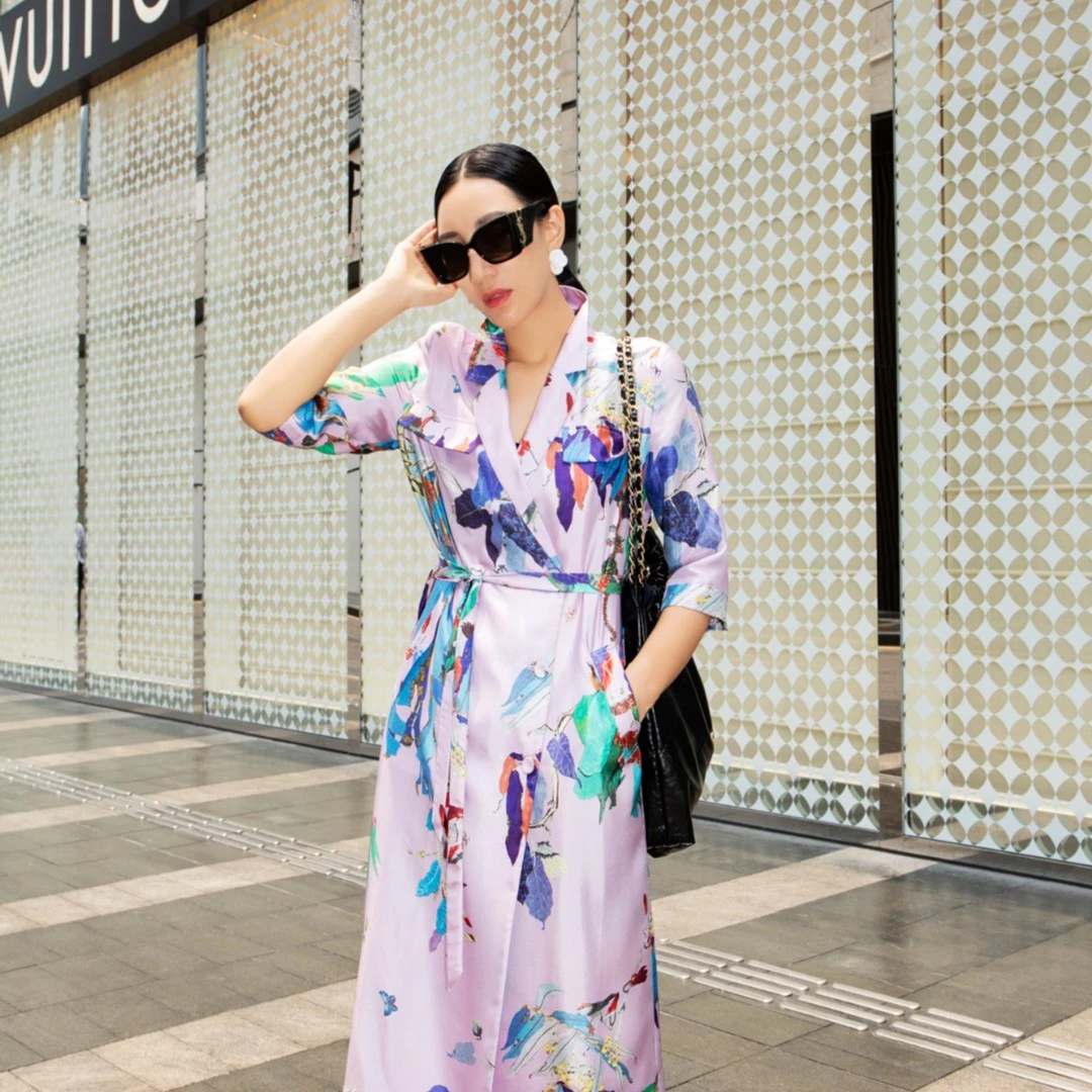 【Do.Fashion欧阳】“莫奈花园”春夏新款桑蚕丝西装领连衣裙