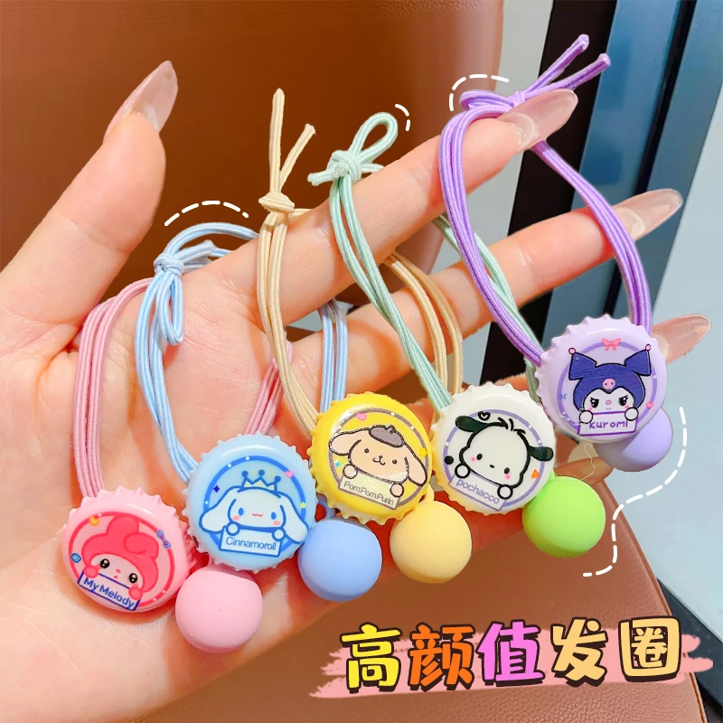 卡通三丽鸥瓶盖发圈甜美少女高弹力橡皮筋糖果色头绳新款女童发绳