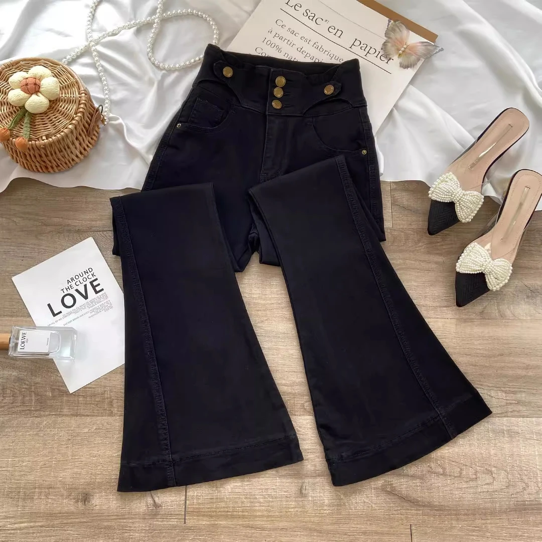 黑色微喇牛仔裤女秋季2025年新款设计感超高腰显瘦马蹄喇叭裤子女