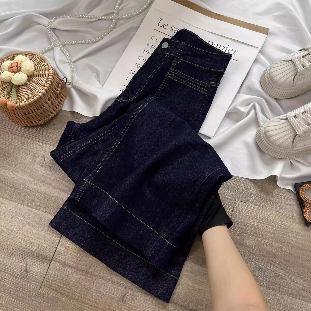 丹宁蓝爆款直筒牛仔裤女秋季2025年新款设计感高腰显瘦垂感阔腿裤