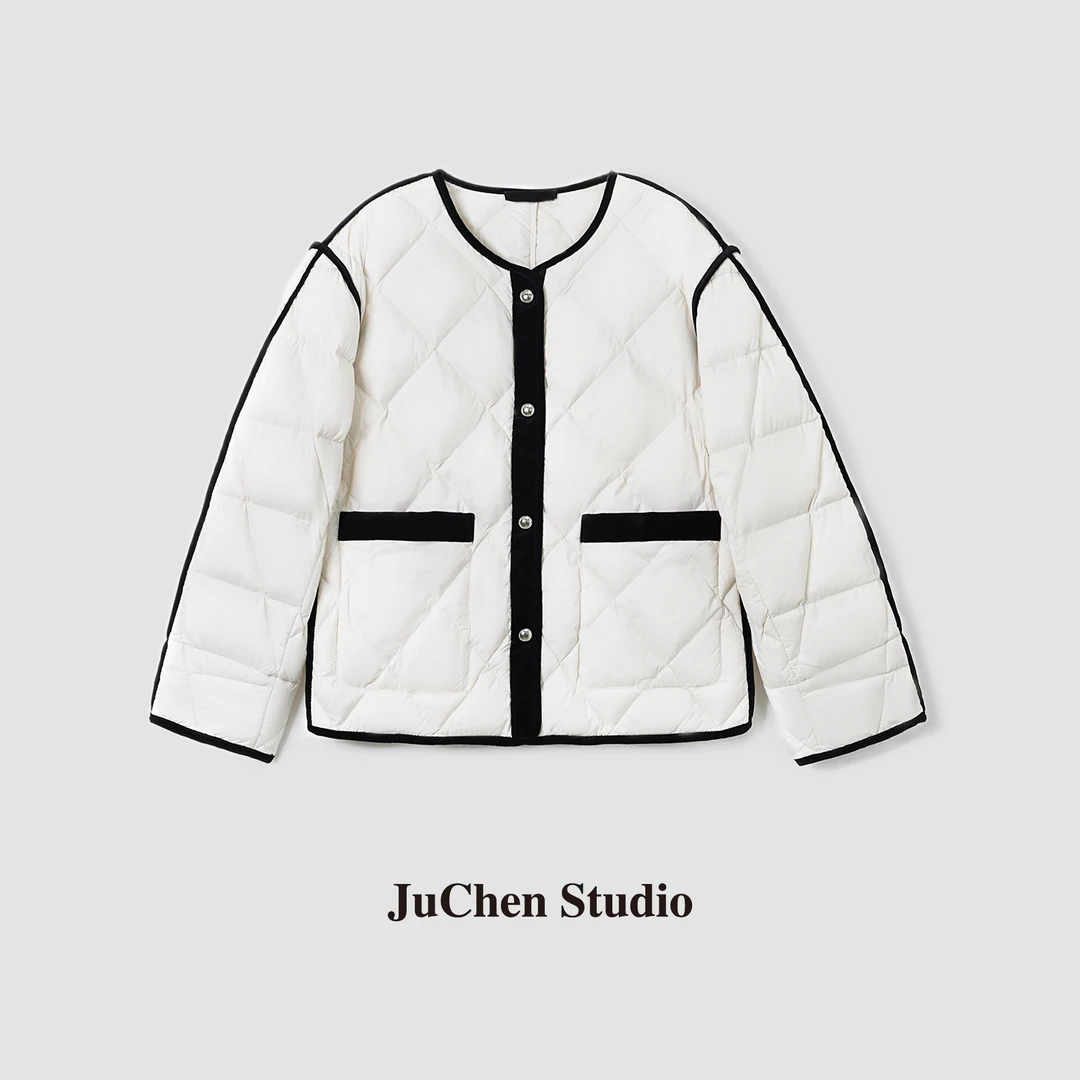 LIBOSHU”奥利奥“撞色丝绒包边菱格压纹保暖90鹅绒服外套DW2308056