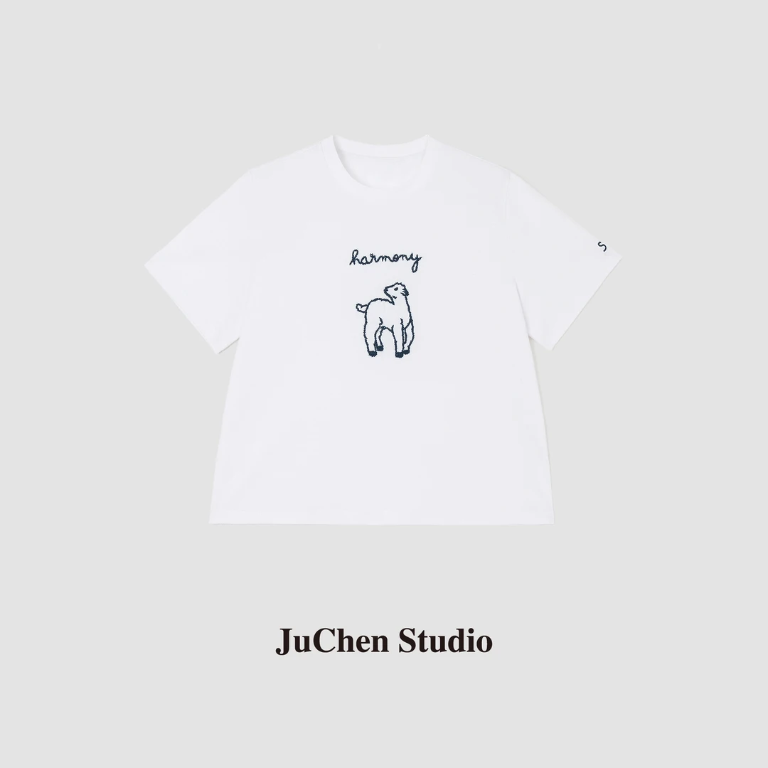 ♬“羊咩咩”软萌小绵羊刺绣印花 减龄有趣简笔画棉短袖 SS082999