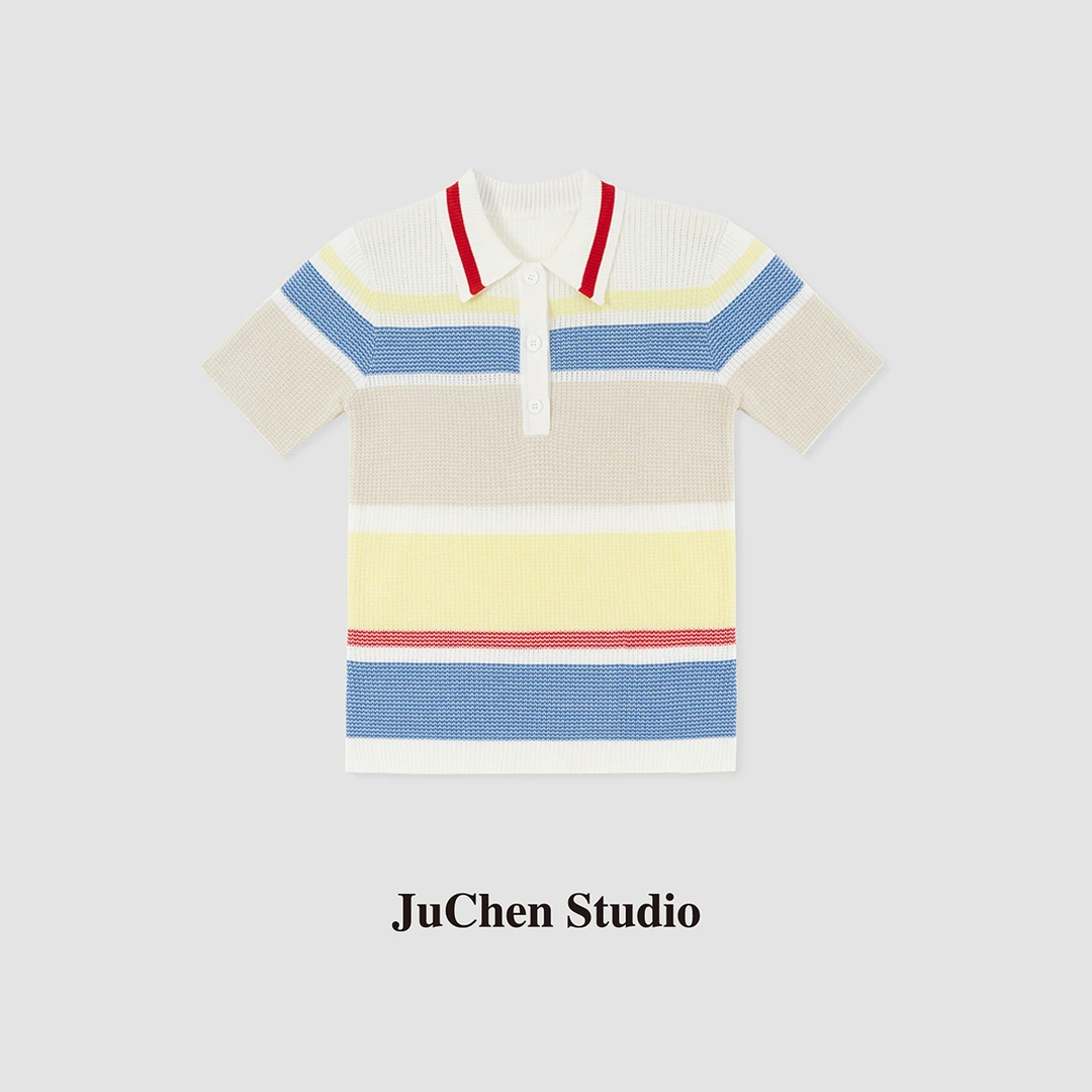 LIBOSHU拼色条纹polo珠地棉针织短袖T恤SS2155-86