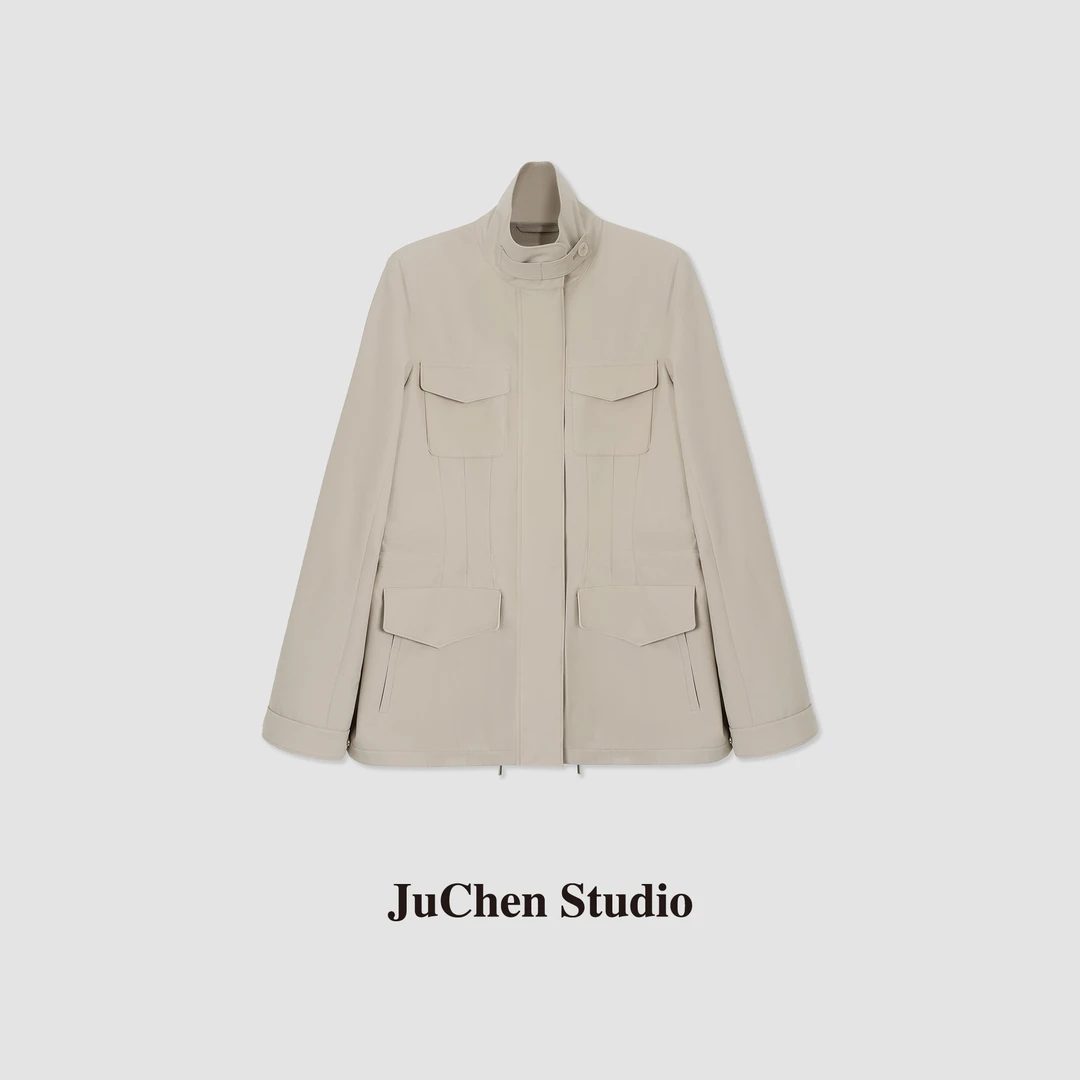 LIBOSHU“旅行者”商务休闲小立领收腰抽绳拉链气质外套女FW091540