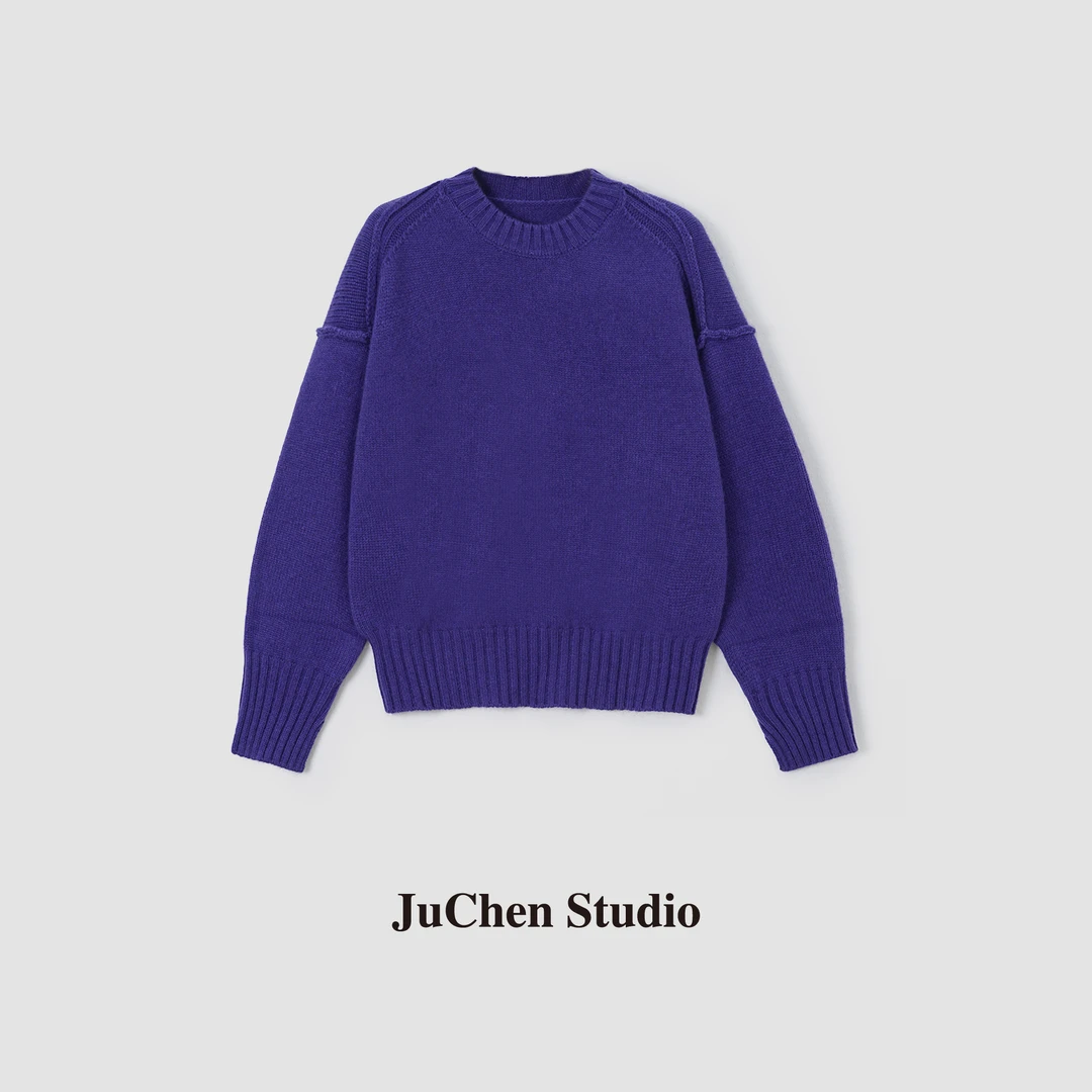 LIBOSHU亲肤浣熊绒混纺巨显肤白宽松针织衫紫罗兰毛衣FWPL3838-63