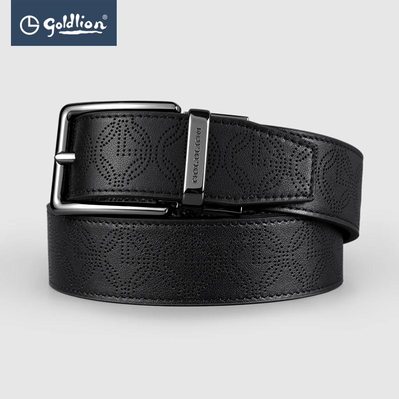 /【头层牛皮】男士新款真皮LOGO压印带身针扣皮带