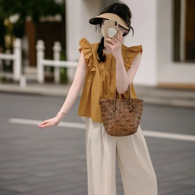 【颜颜家服饰】夏季新款显瘦宽松时尚黄色上衣减龄韩版上衣新 39.9