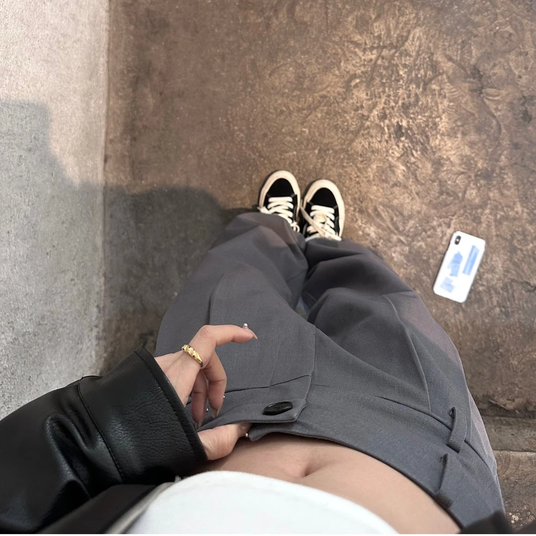 潮牌设计师AIM SH 23SS新款双腰设计感高腰阔腿西裤女