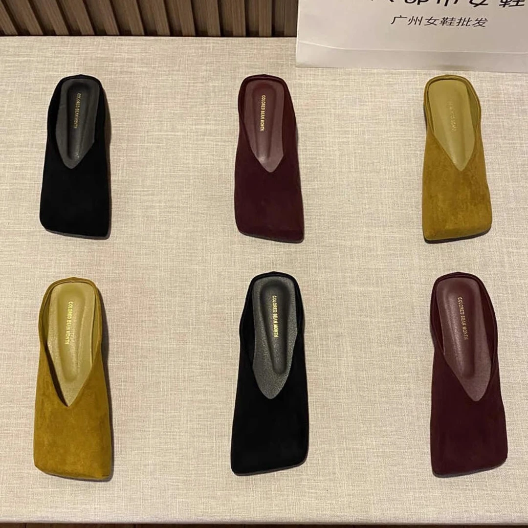 软皮版！韩版绒面女鞋东大门平底包头半拖鞋2025夏新款懒人穆勒鞋