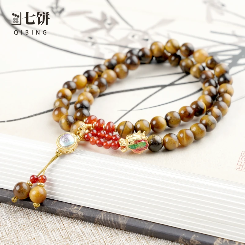 虎眼石手链 【七饼-清】-021-新中式美拉德天然虎眼石多圈手串