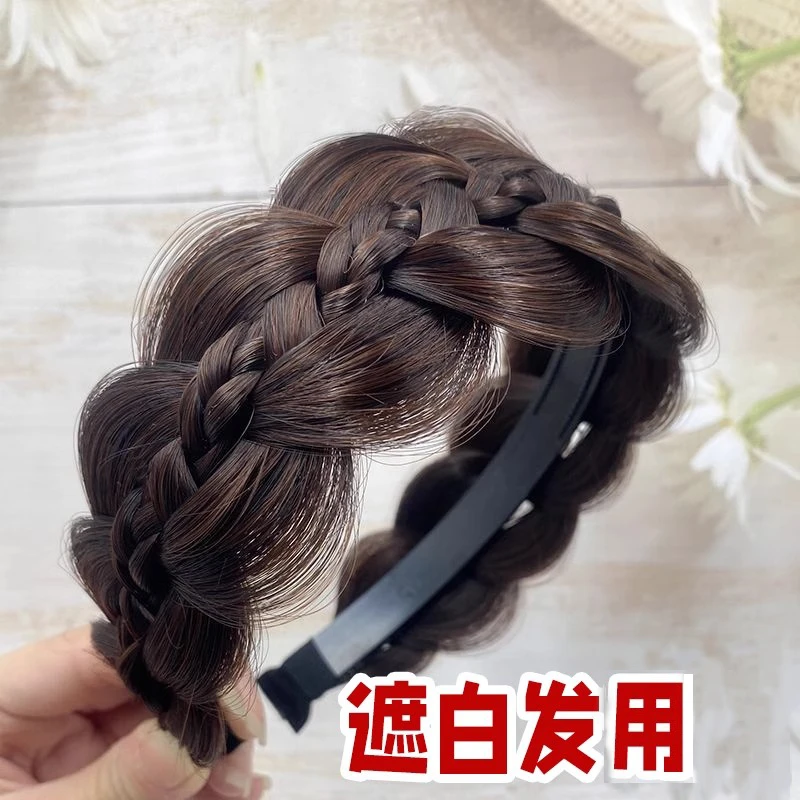 鱼骨辫假发发箍2024女款麻花辫发卡发捆头饰高颅顶显发量压发头箍