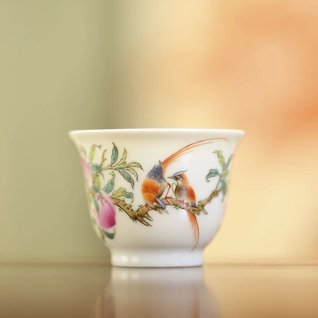 春风祥玉-珐琅彩（寿桃）小岩茶杯-手工陶瓷有差异