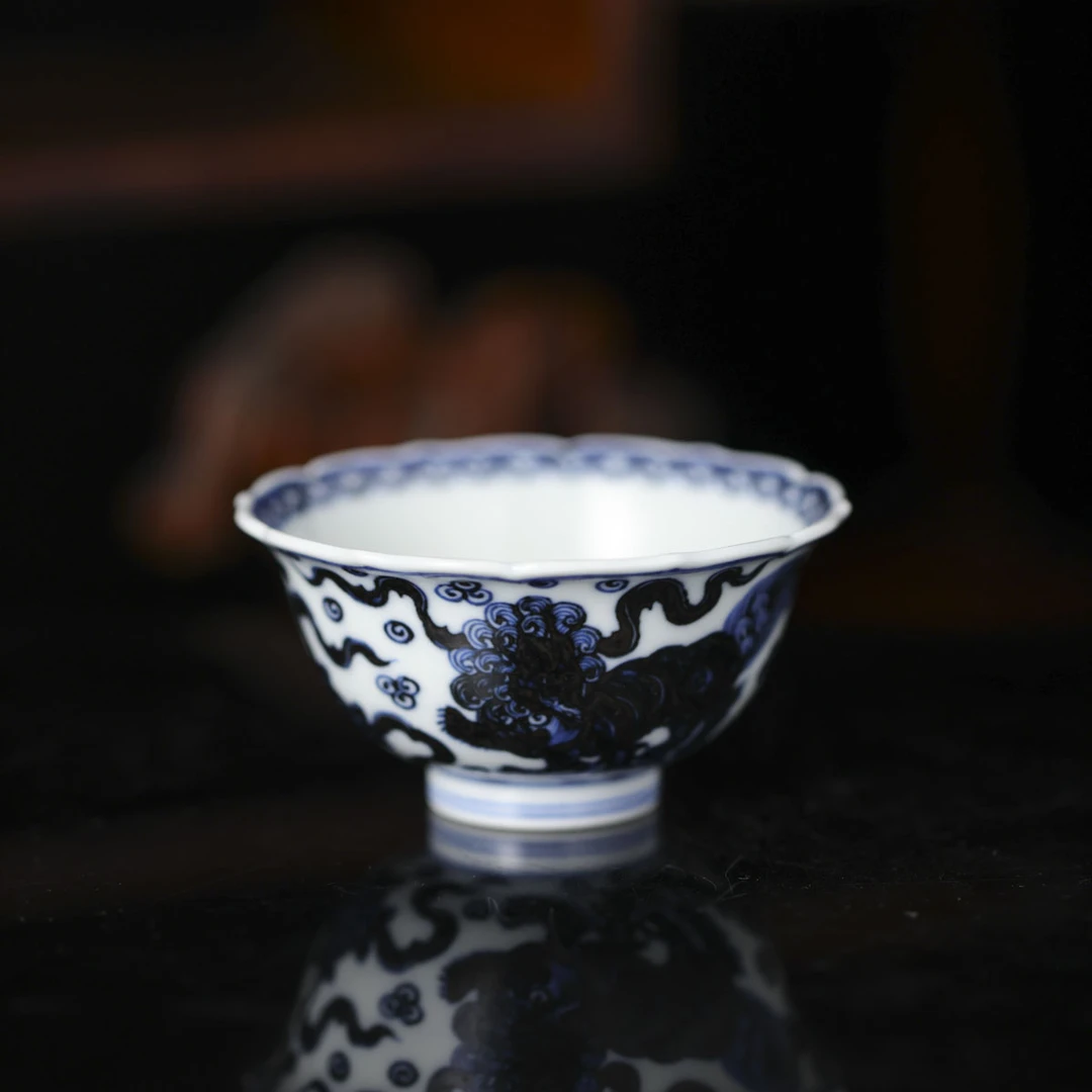 春风祥玉-青花釉里红元狮葫芦葵口杯-陶瓷手绘主人杯(直播间为准）