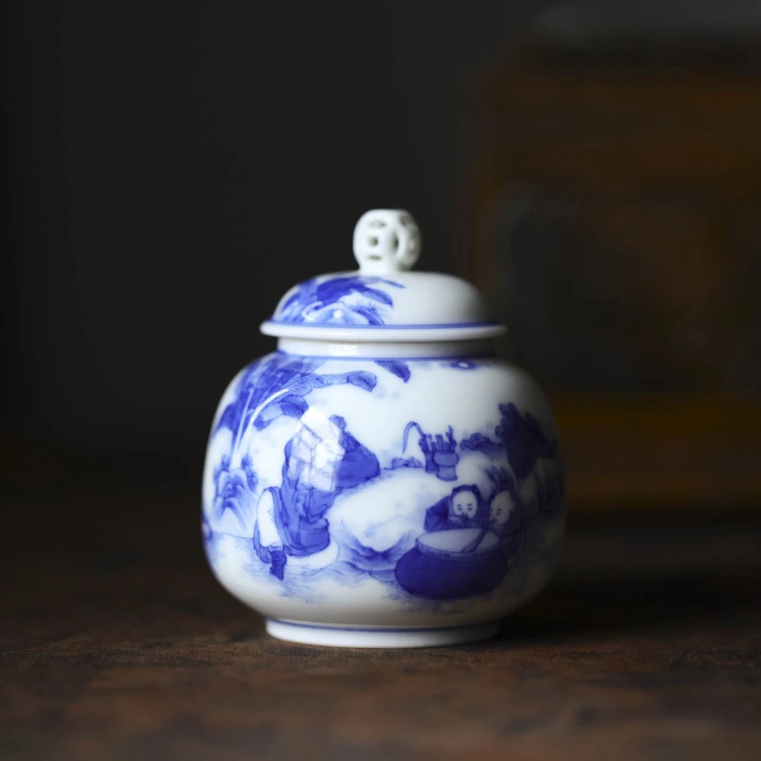 小雅-太白醉酒茶叶罐-手工陶瓷有差异