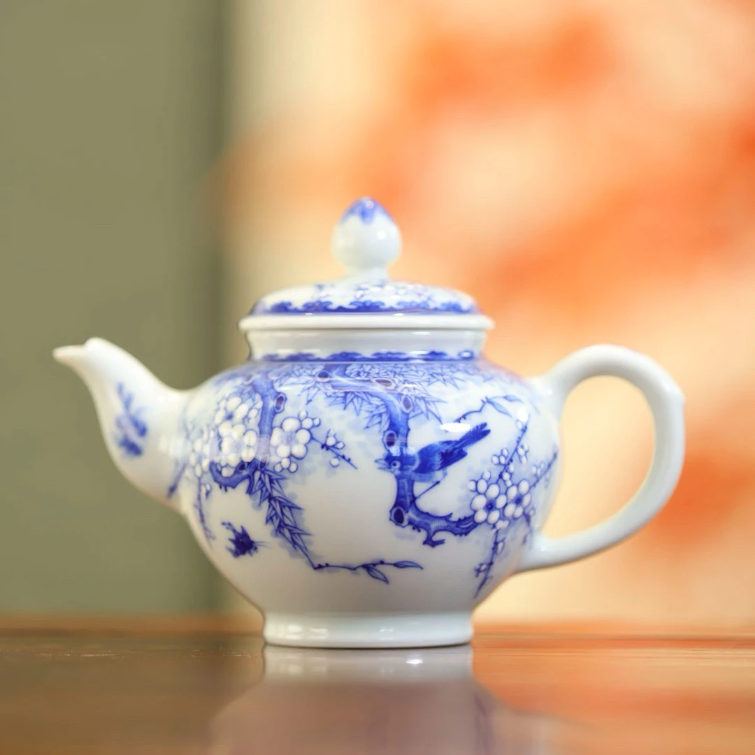 小桥-堆雕喜上眉梢笑樱壶-手工陶瓷有差异