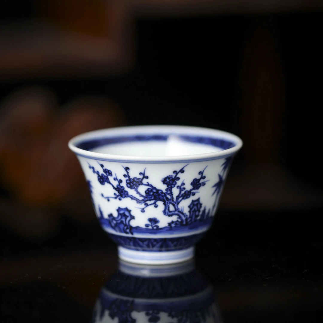 春风祥玉-青花节节高品杯-陶瓷手绘(直播间展示为准）
