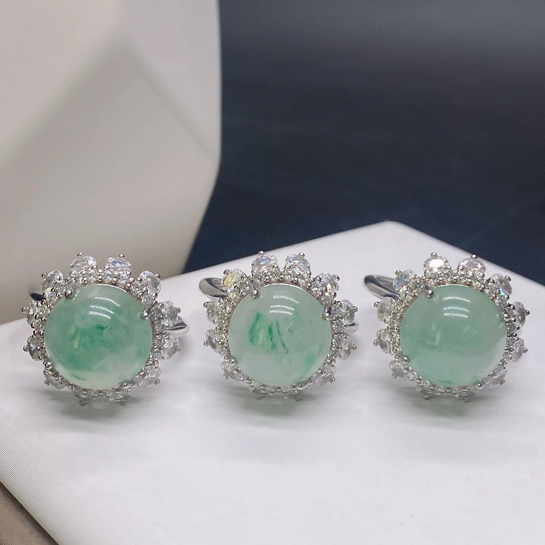 s925银独龙玉冰飘花蛋面戒指一枚（多样性发其一）