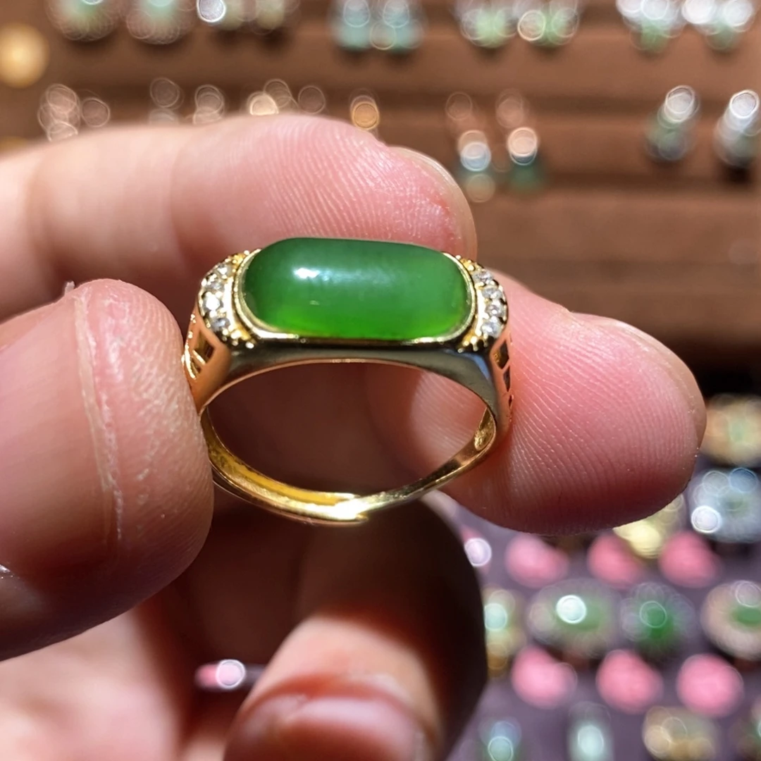 【闪购商品】和田玉（碧玉）戒指银S925镶嵌小*鱼