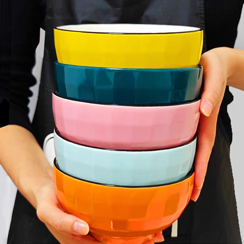 彩色一人一色家用面碗加厚防烫陶瓷饭碗拉面碗6英寸简约大号