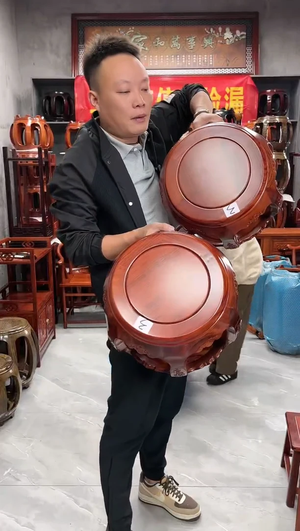 【闪购商品】花梨木类家具小号鼓凳雕花一对3号