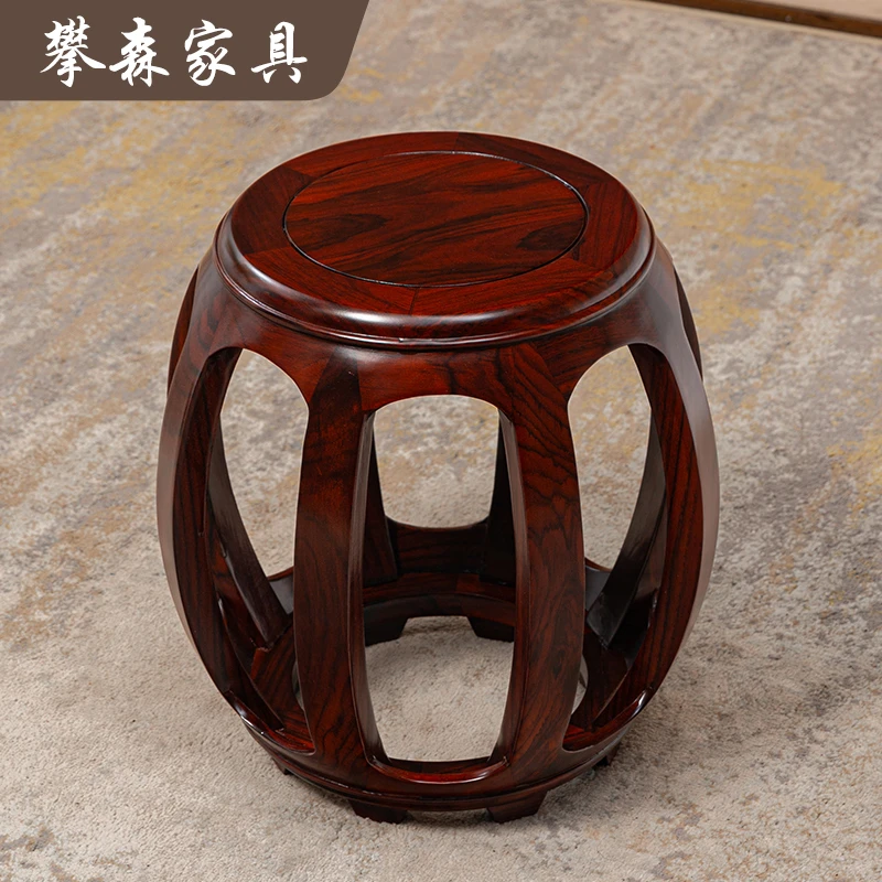 印尼黑酸枝(学名:阔叶黄檀)中式鼓凳实木圆凳家用沙发茶几矮凳子