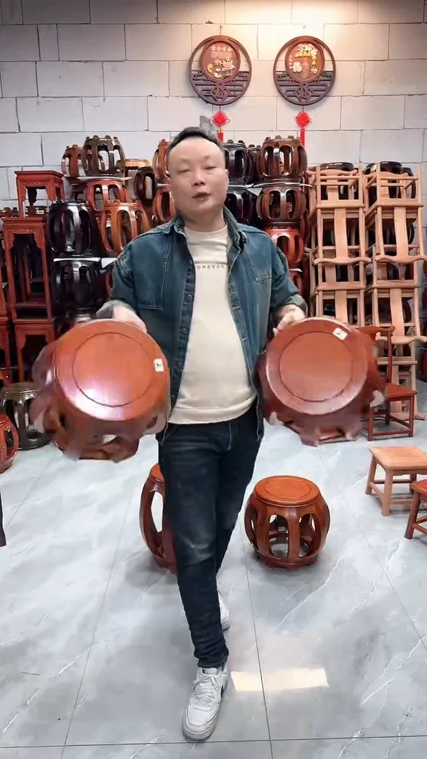 【闪购商品】花梨木类家具花梨木梨色大号鼓凳一对2号