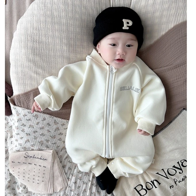 【多米牛】9654婴幼儿宝宝加绒连体衣时尚外出爬服