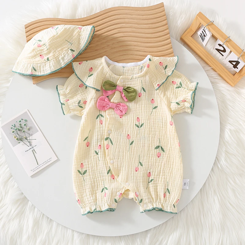 9684婴儿新款可爱超萌女宝宝洋气夏季夏装外出可爱哈衣连体衣