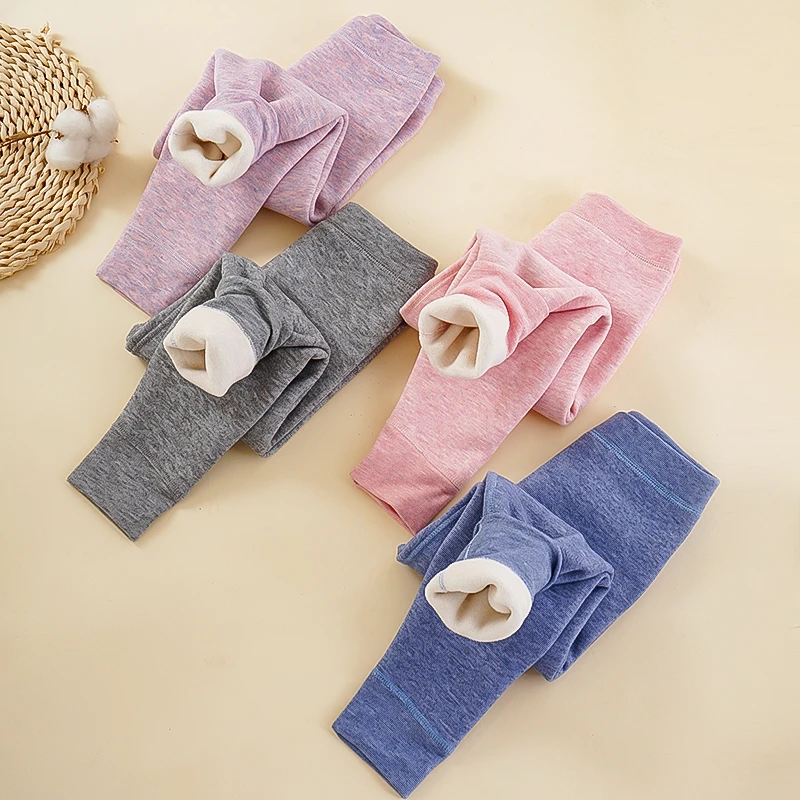 儿童炫彩考拉绒保暖裤男女童内穿一体绒裤子中大童加绒打底保暖裤