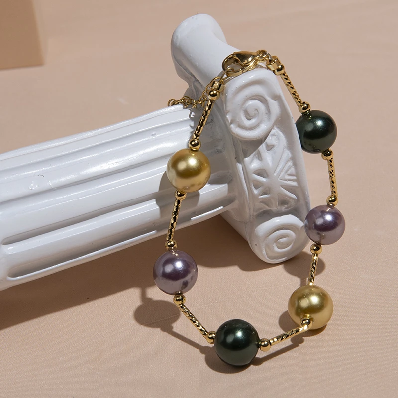 合金手链 10m混彩简约时尚轻奢气质百搭糖果贝珠手链