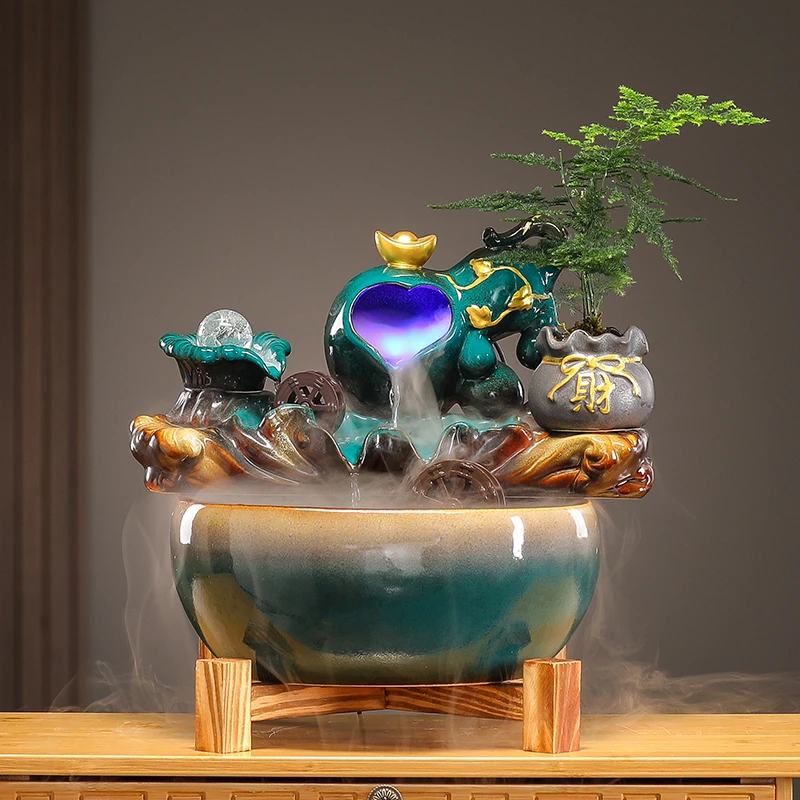 新中式流水摆件陶瓷小型桌面客厅茶桌办公室家用装饰品循环水景观