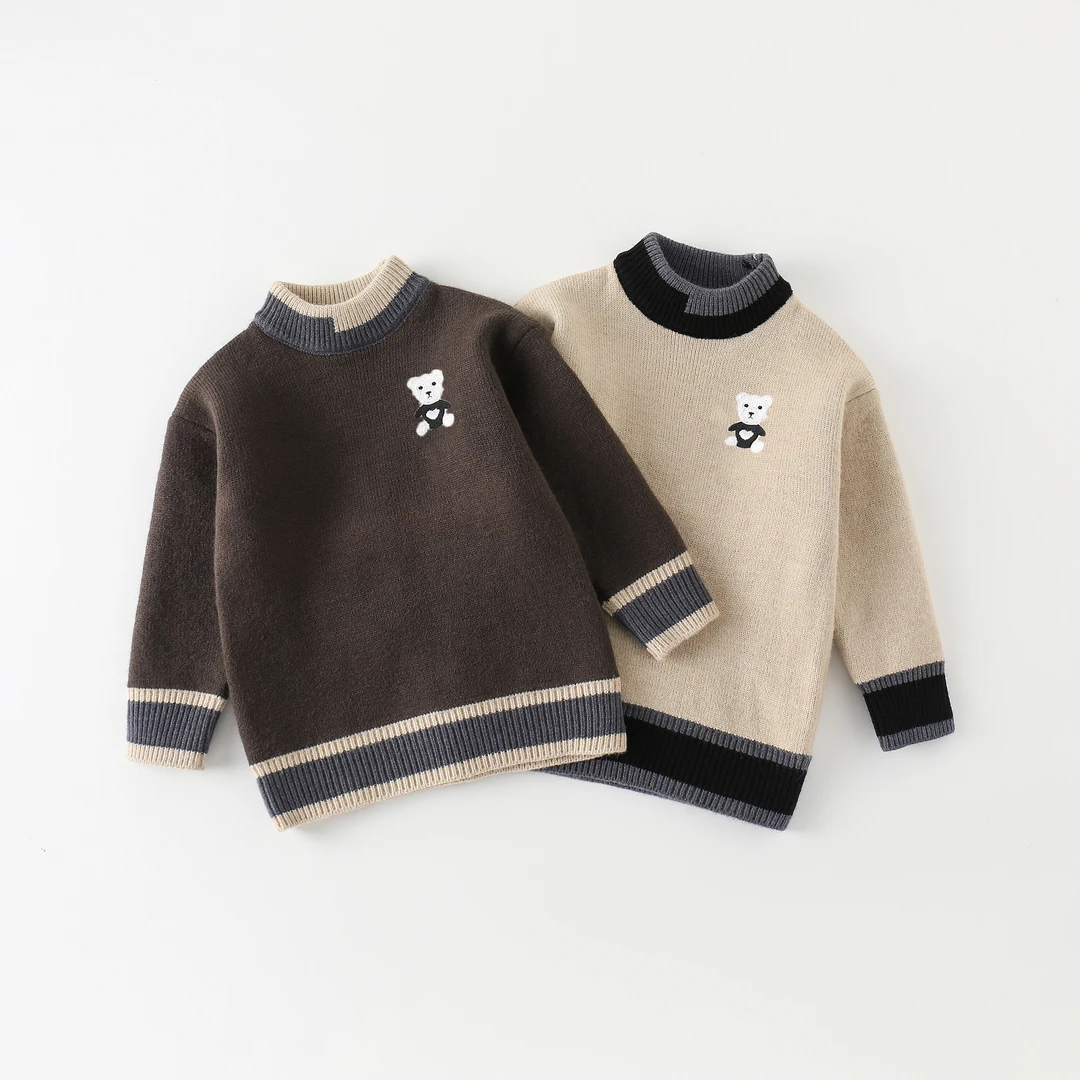 儿童毛衣一体绒男女童冬季圆领美拉德加绒加厚中大童毛衣针织衫