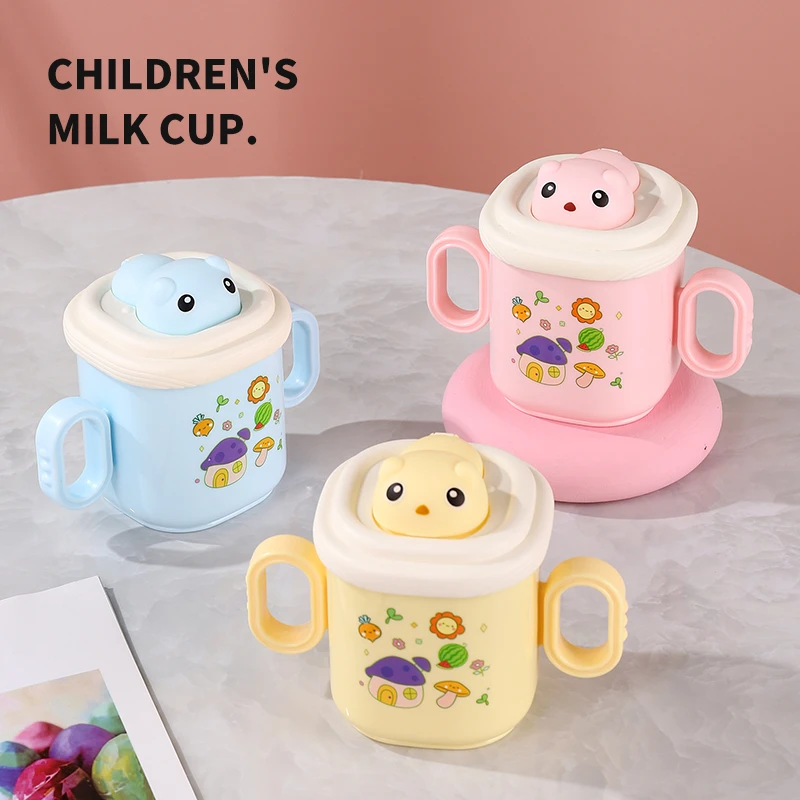 316不锈钢吸管杯小熊吸管杯可拆卸直饮杯牛奶杯带盖防摔刻度杯