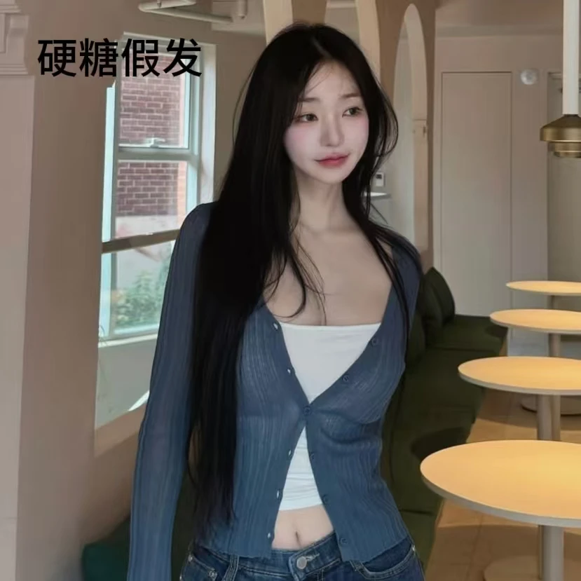 【黑缎发】硬糖假发女款直发气质高级自然隐形仿真头皮全真发头套