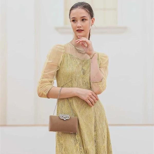 Dorry Doll 日单 唯美淑女 优雅气质薄纱蕾丝拼接中长款连衣裙女