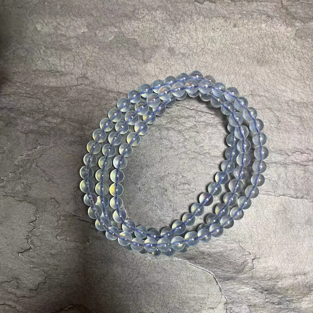 【源头直供】高品7A级冰种冰透天然海蓝宝三圈手串4.7-5.8MM YB50