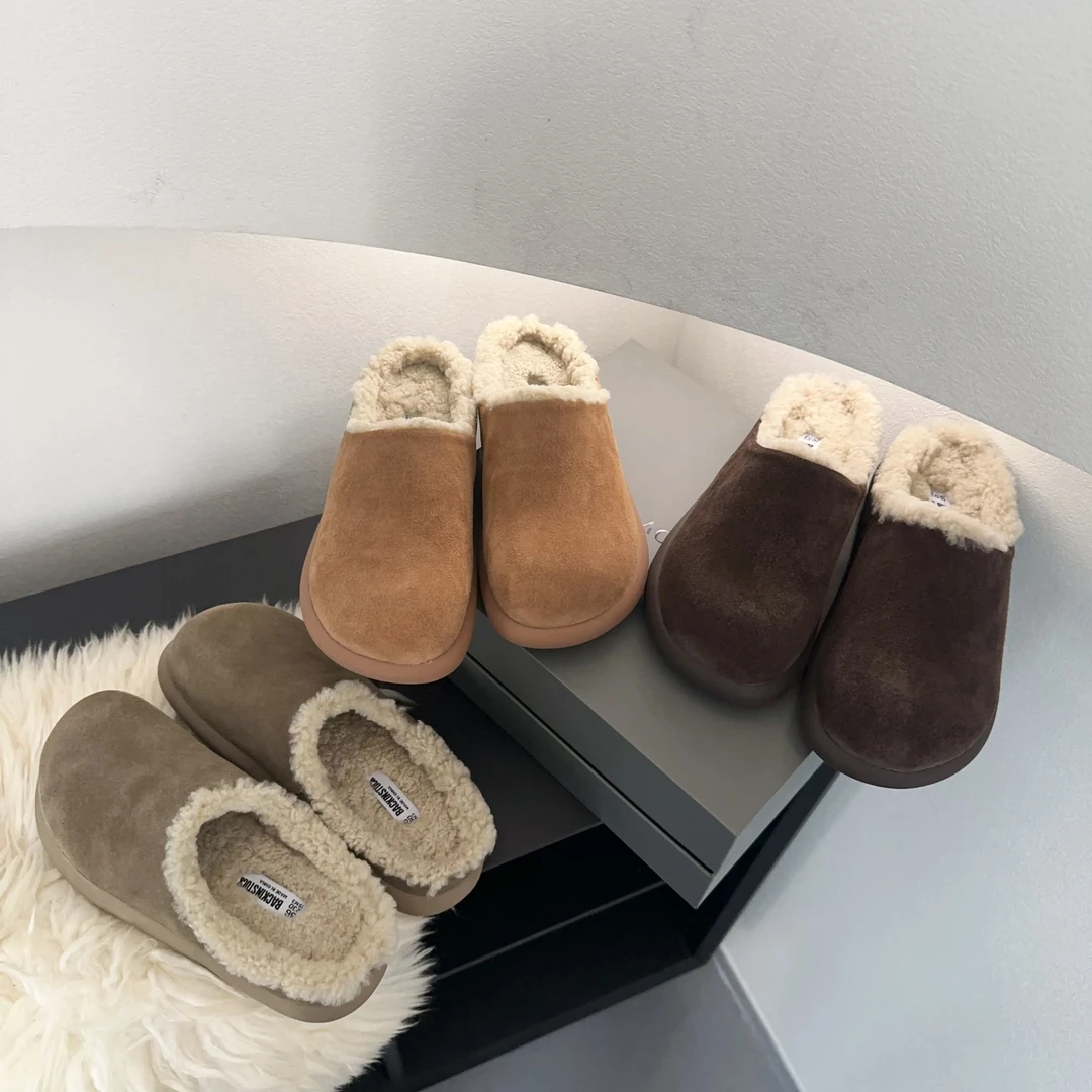 素陌冬季新款小土豆皮毛一体包头拖鞋女真皮勃肯鞋潮鞋穆勒拖百搭