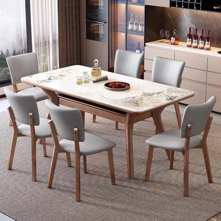 岩板实木餐桌轻奢现代简约款高端家用小户型现代西餐桌长方形饭桌