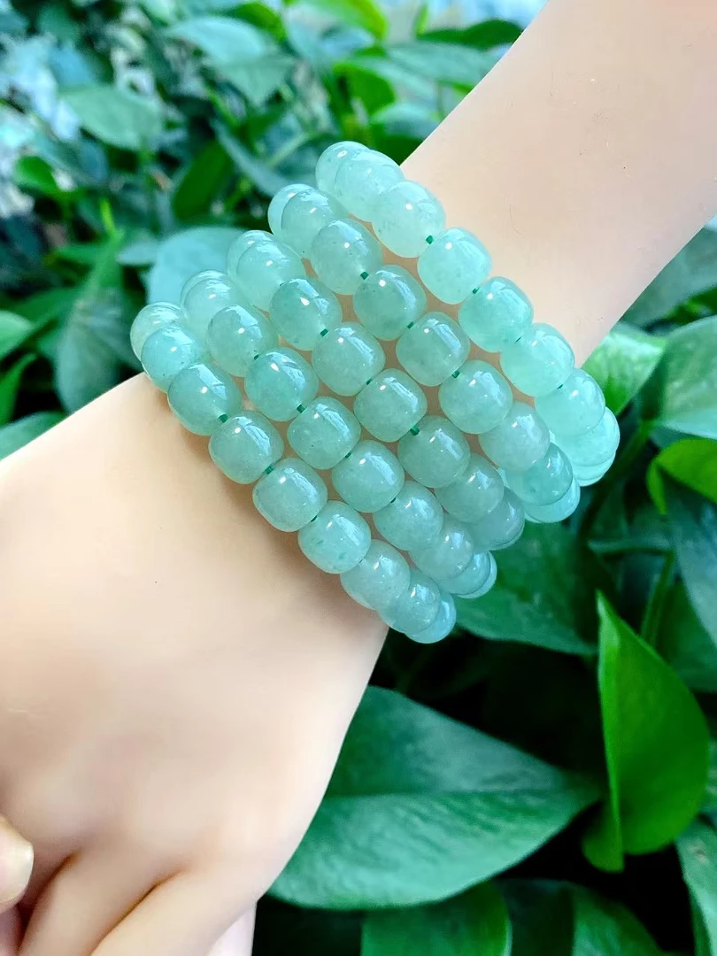 东陵玉石英质玉老型珠女款时尚绿色冰透单圈玉手串多样性拍一发一