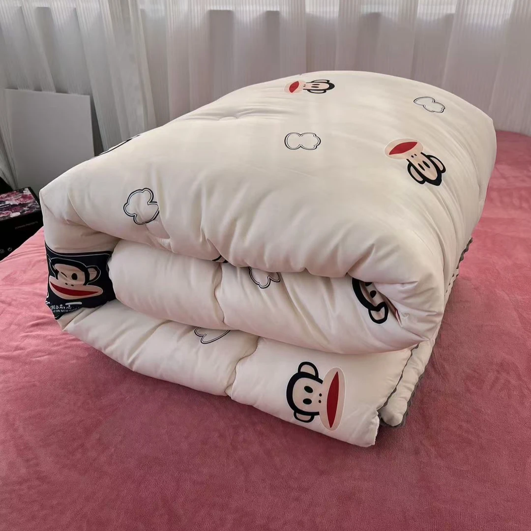 {猴子豆豆绒冬被}白色小猴子灰底被芯