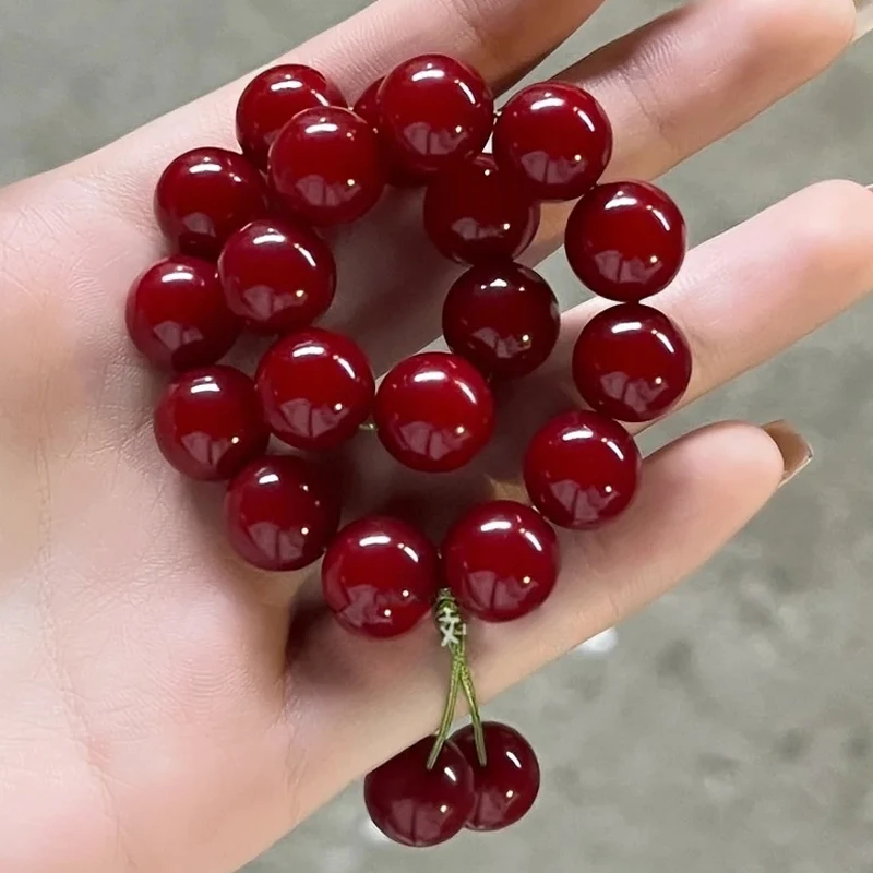 车厘子红色菩提子手串女生绕指柔文玩佛珠菩提根手串情侣礼物手持
