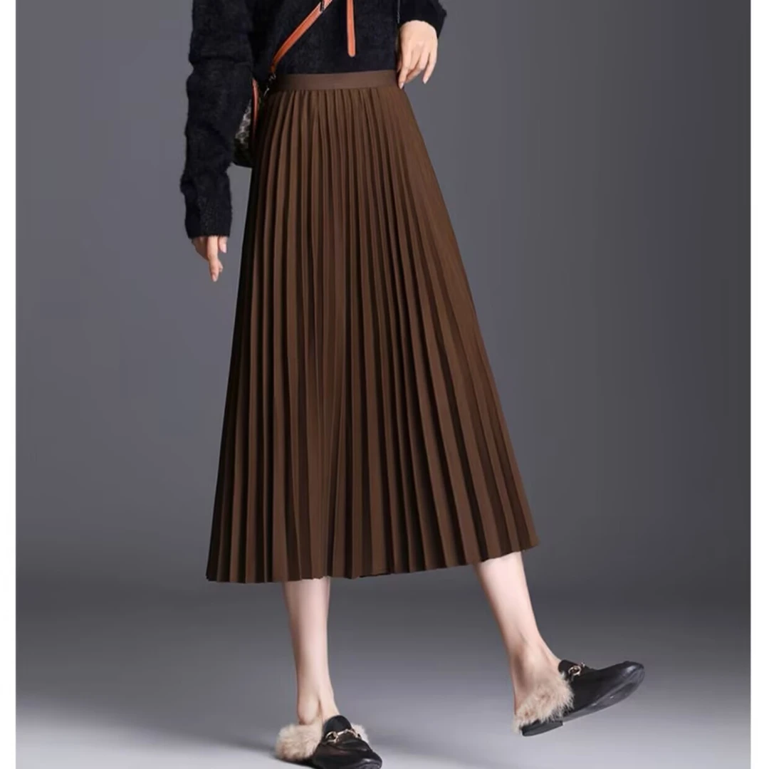 胖mm显瘦半身裙2024新款高腰遮胯a字裙毛呢百褶裙秋冬大码中长款