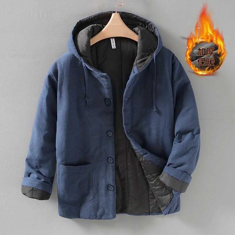 L124 冬季复古中国风盘扣连帽保暖棉衣宽松上衣外套