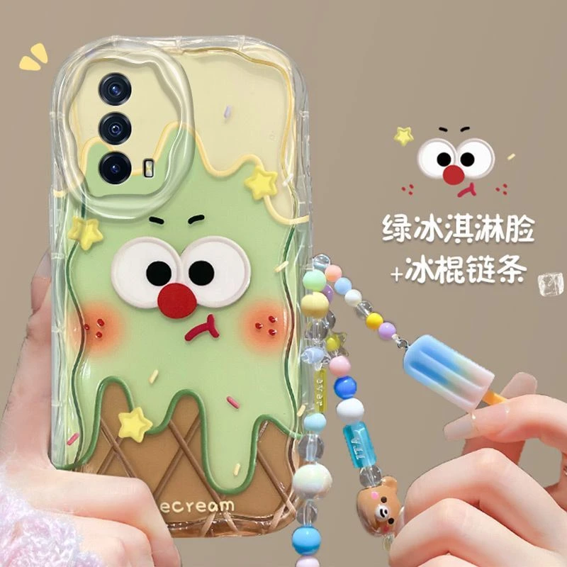 绿粉冰淇淋vivoT1手机壳V2115A硅胶套奶油纹全包防摔新款ins风潮