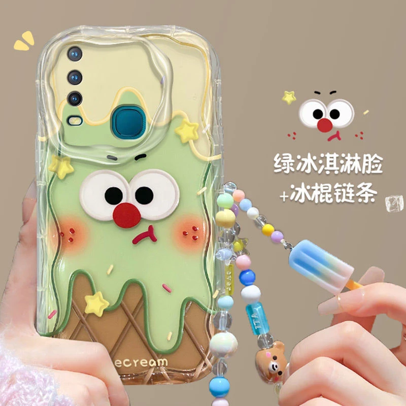 绿粉冰淇淋vivoY3S手机壳V1901A硅胶套奶油纹全包防摔新款ins风潮