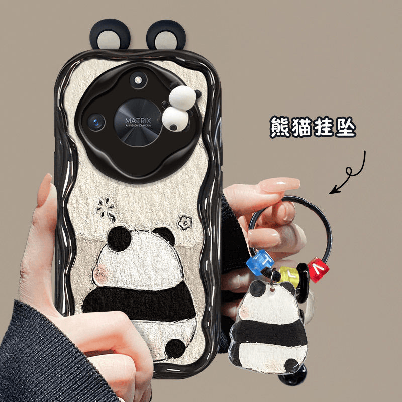 基理画熊猫荣耀X50手机壳ALI-AN00硅胶套奶油全包挂坠支架小众ins